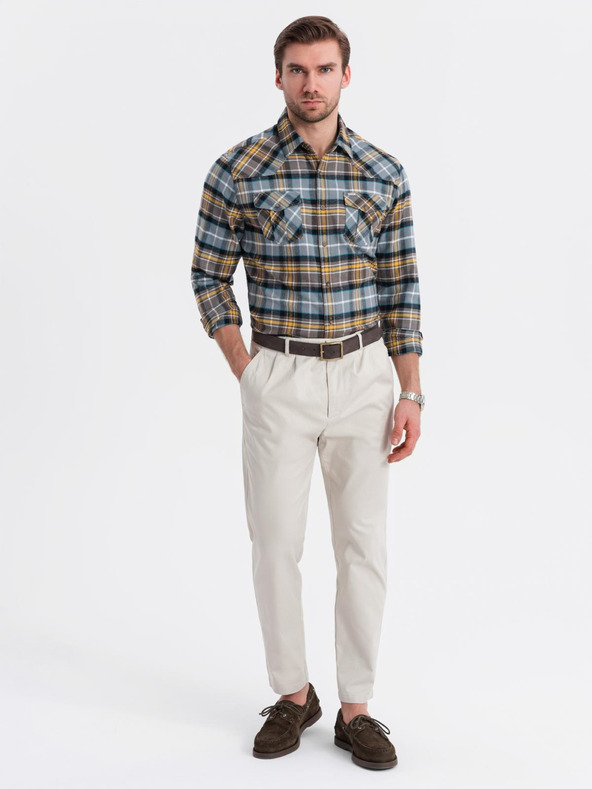 Ombre Clothing Narancssárga és szürke férfi flanel ing Ombre Clothing