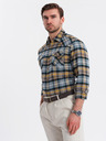 Ombre Clothing Narancssárga és szürke férfi flanel ing Ombre Clothing