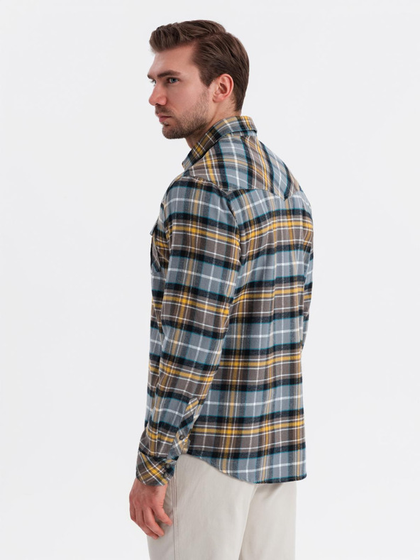 Ombre Clothing Narancssárga és szürke férfi flanel ing Ombre Clothing