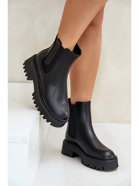 BIG STAR SHOES Női bőr meleg béléses bokacsizmák Big Star Chelsea – fekete