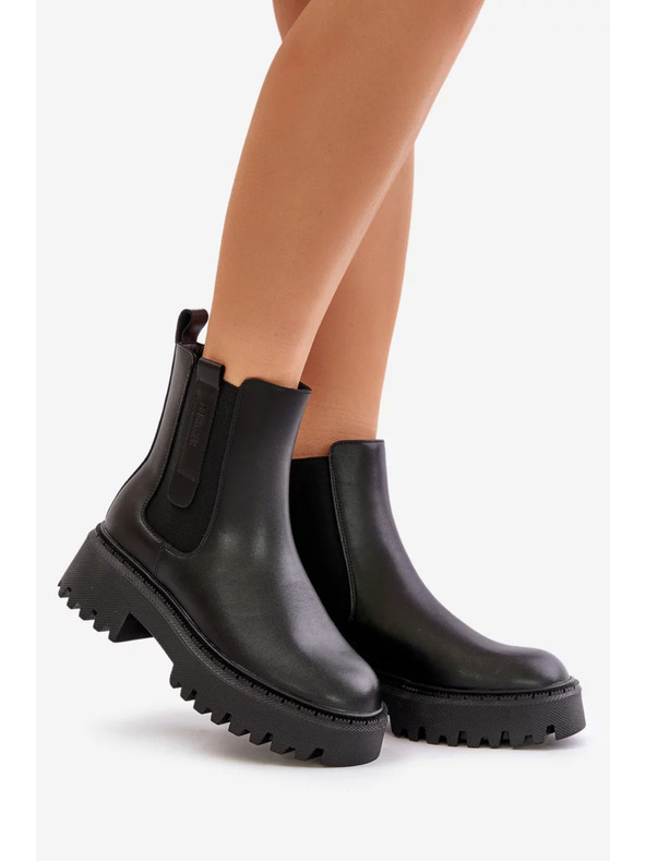 BIG STAR SHOES Női bőr meleg béléses bokacsizmák Big Star Chelsea – fekete