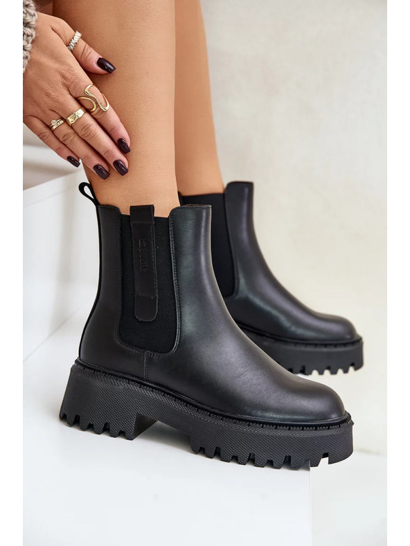 BIG STAR SHOES Női bőr meleg béléses bokacsizmák Big Star Chelsea – fekete