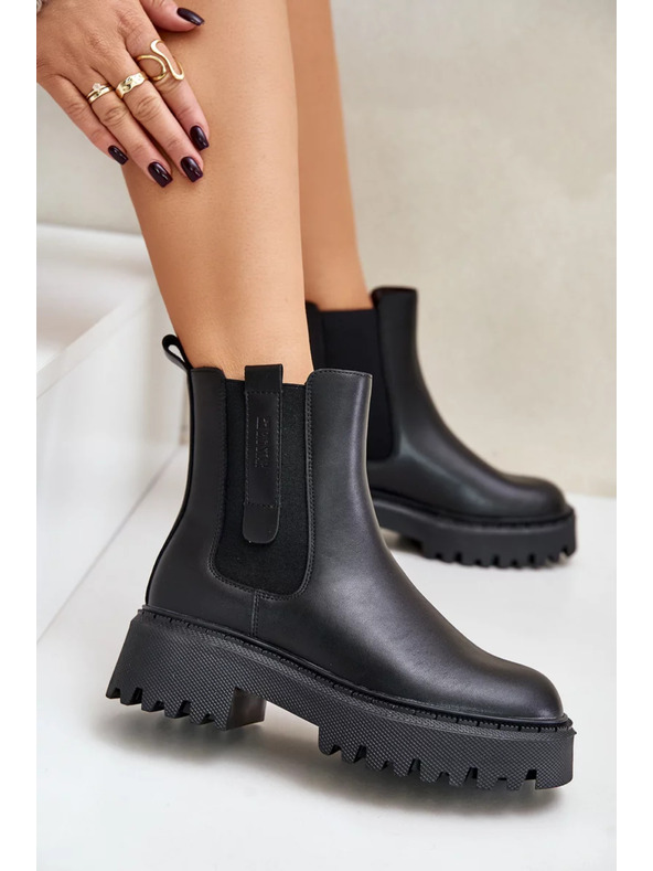 BIG STAR SHOES Női bőr meleg béléses bokacsizmák Big Star Chelsea – fekete