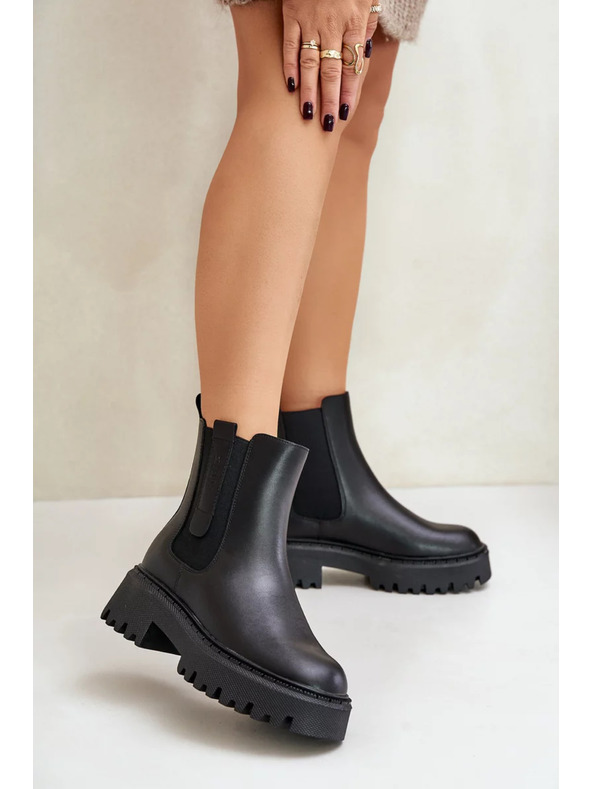 BIG STAR SHOES Női bőr meleg béléses bokacsizmák Big Star Chelsea – fekete