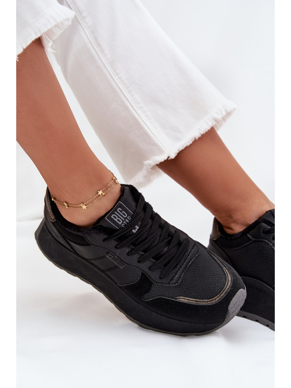 BIG STAR SHOES Női meleg béléses tornacipők platformon Big Star HI-POLY SYSTEM – fekete