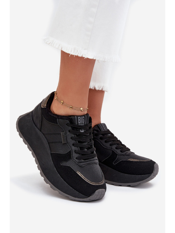 BIG STAR SHOES Női meleg béléses tornacipők platformon Big Star HI-POLY SYSTEM – fekete