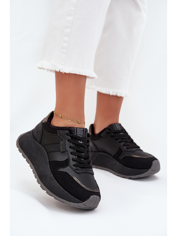 BIG STAR SHOES Női meleg béléses tornacipők platformon Big Star HI-POLY SYSTEM – fekete