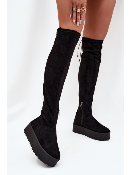 BIG STAR SHOES Női csizma térd felett platformon Big Star – fekete