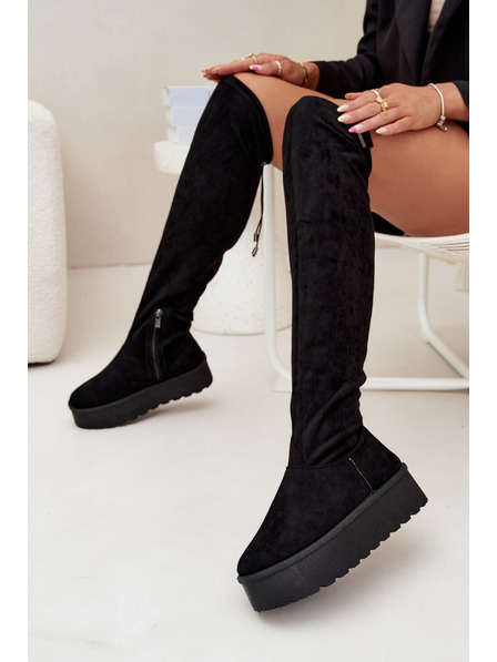 BIG STAR SHOES Női csizma térd felett platformon Big Star – fekete