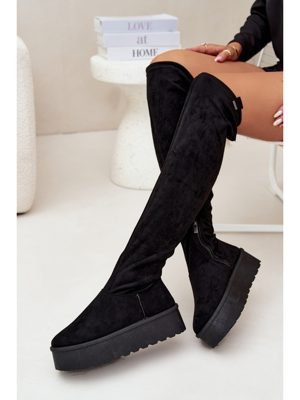 BIG STAR SHOES Női csizma térd felett platformon Big Star – fekete