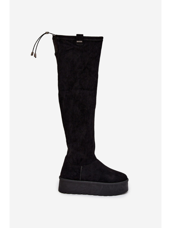 BIG STAR SHOES Női csizma térd felett platformon Big Star – fekete