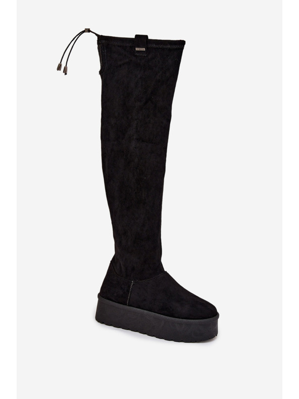 BIG STAR SHOES Női csizma térd felett platformon Big Star – fekete