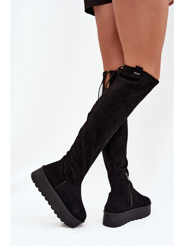 BIG STAR SHOES Női csizma térd felett platformon Big Star – fekete