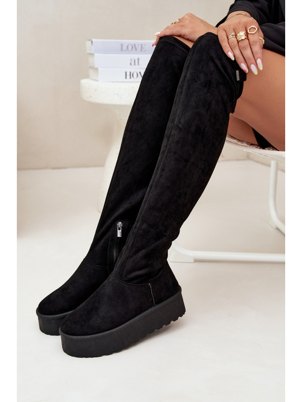 BIG STAR SHOES Női csizma térd felett platformon Big Star – fekete