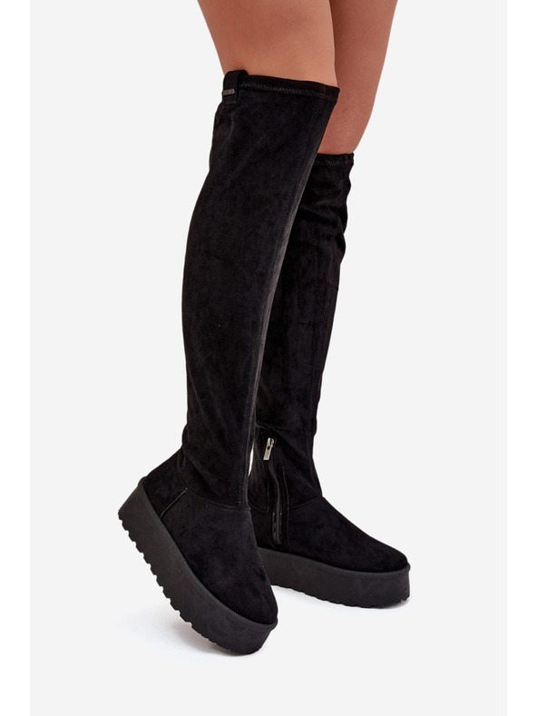 BIG STAR SHOES Női csizma térd felett platformon Big Star – fekete