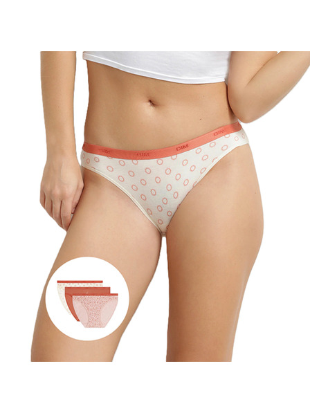 DIM DIM LES POCKETS COTTON SLIP 3x - Női pamut alsónadrág 3 db - krém - téglaszín