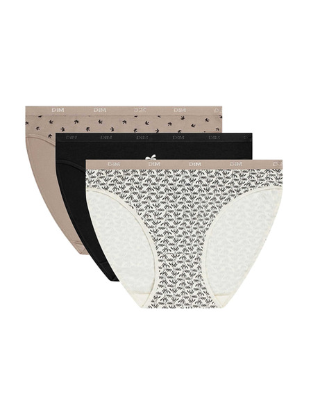 DIM DIM LES POCKETS COTTON SLIP 3x - Női pamut alsónadrág 3 db - fehér - világos barna - fekete
