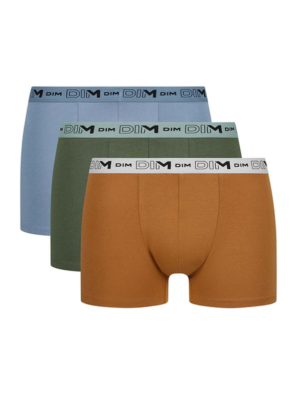 DIM DIM GOTS COTTON STRETCH BOXER 3x - Férfi biobamut boxeralsó 3 db - narancssárga - sötét zöld - világos barna