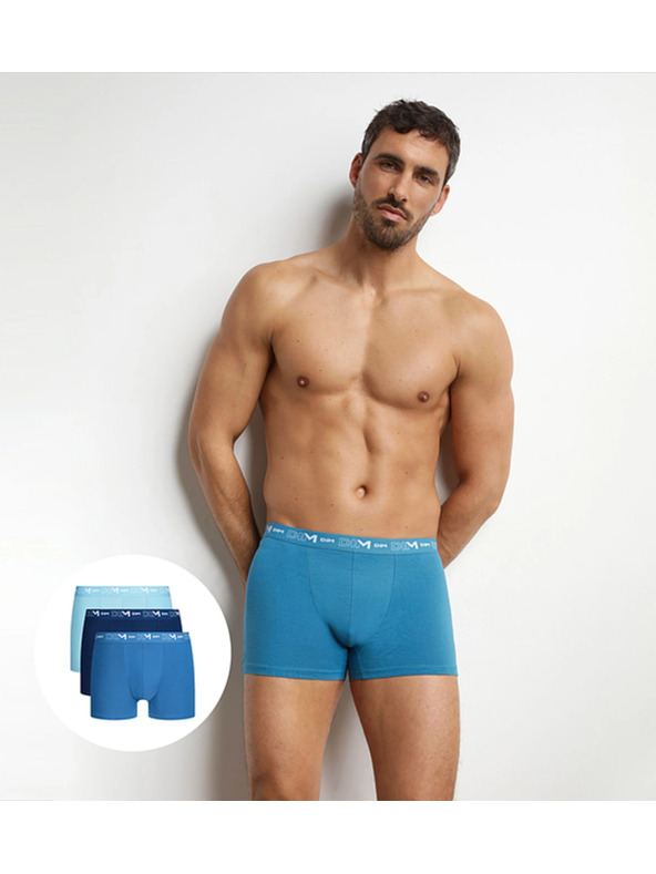 DIM DIM COTTON STRETCH BOXER 3x - Férfi boxeralsó 3 db - világos kék - sötét kék