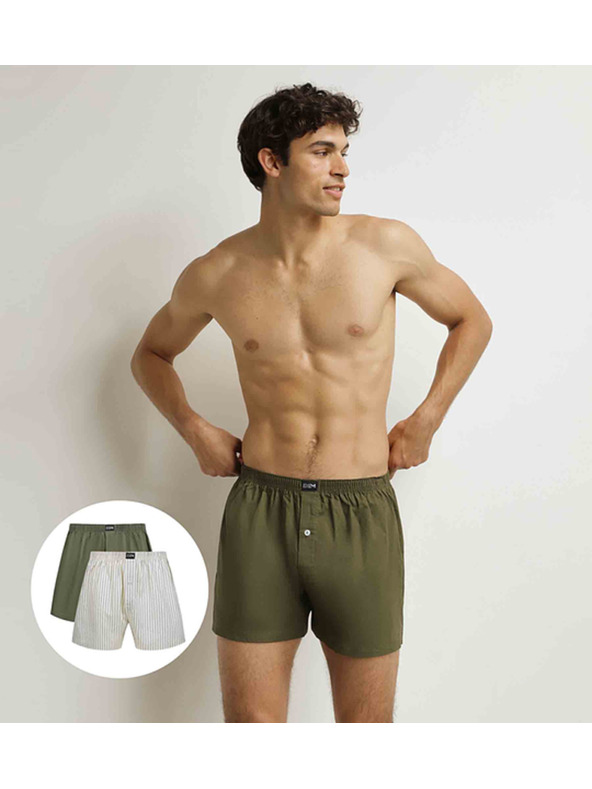 DIM DIM COTTON STRETCH LOOSE BOXER 2x - Férfi laza boxeralsó 2 db - szürke - zöld