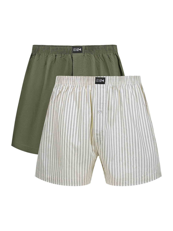 DIM DIM COTTON STRETCH LOOSE BOXER 2x - Férfi laza boxeralsó 2 db - szürke - zöld