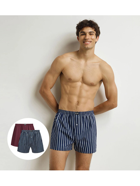 DIM DIM COTTON STRETCH LOOSE BOXER 2x - Férfi laza boxeralsó 2 db - sötét piros - sötét kék