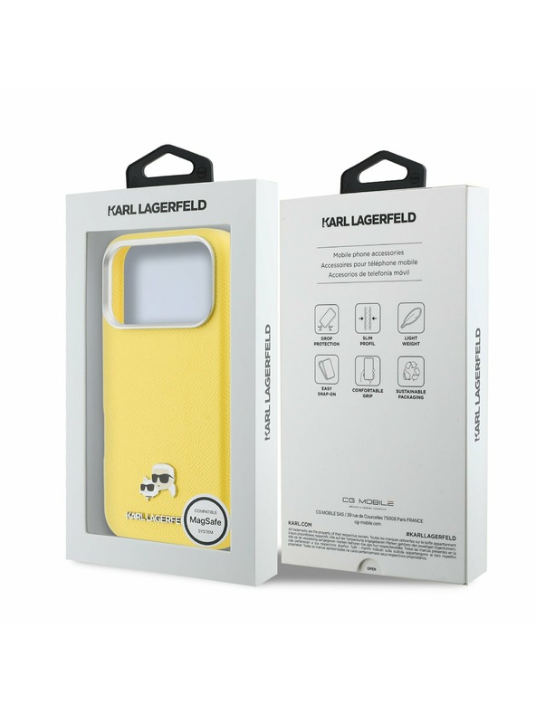 Karl Lagerfeld Karl Lagerfeld PU Karl and Choupette Heads Pins MagSafe Hátlap iPhone 17 Pro-hoz Sárga