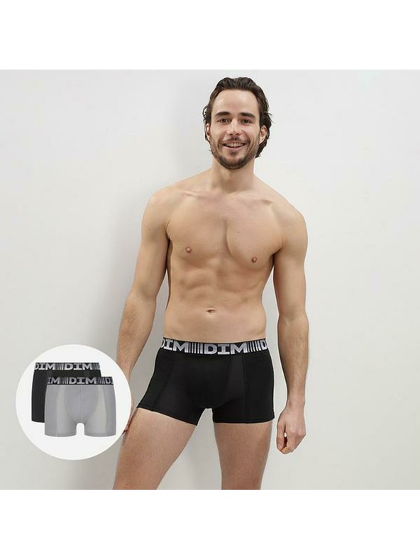 DIM DIM COTTON 3D FLEX AIR BOXER 2x - Férfi boxszerok 2 db - szürke - fekete