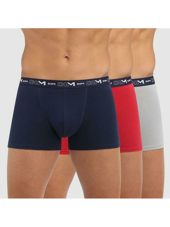 DIM Három darabos férfi boxeralsó készlet sötétkék, piros és világosszürke színben Dim COTTON STRETCH BOXER