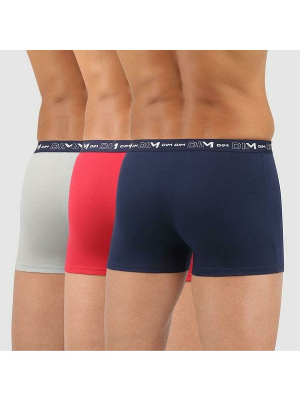 DIM Három darabos férfi boxeralsó készlet sötétkék, piros és világosszürke színben Dim COTTON STRETCH BOXER