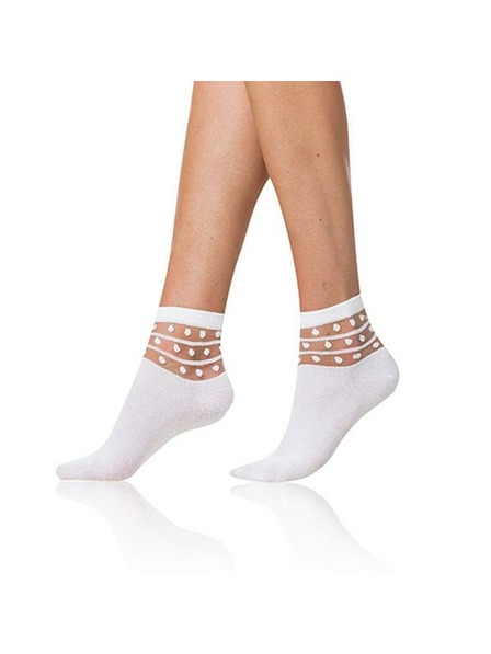 Bellinda Fehér női zokni dekoratív részletekkel Bellinda TRENDY COTTON SOCKS