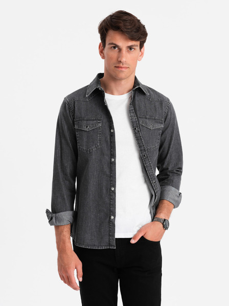 Ombre Clothing Fekete férfi farmer póló Ombre Ruházat