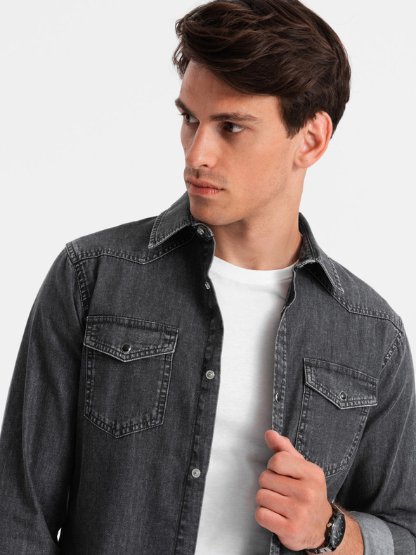 Ombre Clothing Fekete férfi farmer póló Ombre Ruházat