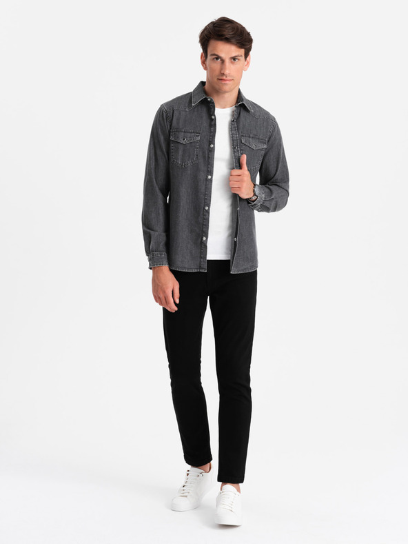 Ombre Clothing Fekete férfi farmer póló Ombre Ruházat