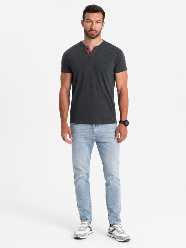 Ombre Clothing Fekete férfi henley póló Ombre Ruházat