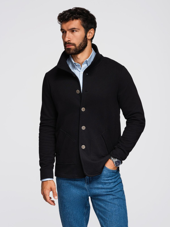 Ombre Clothing Férfi gombos pulóver állógalléros - fekete V6 OM-SSZP-0240 Ombre Clothing