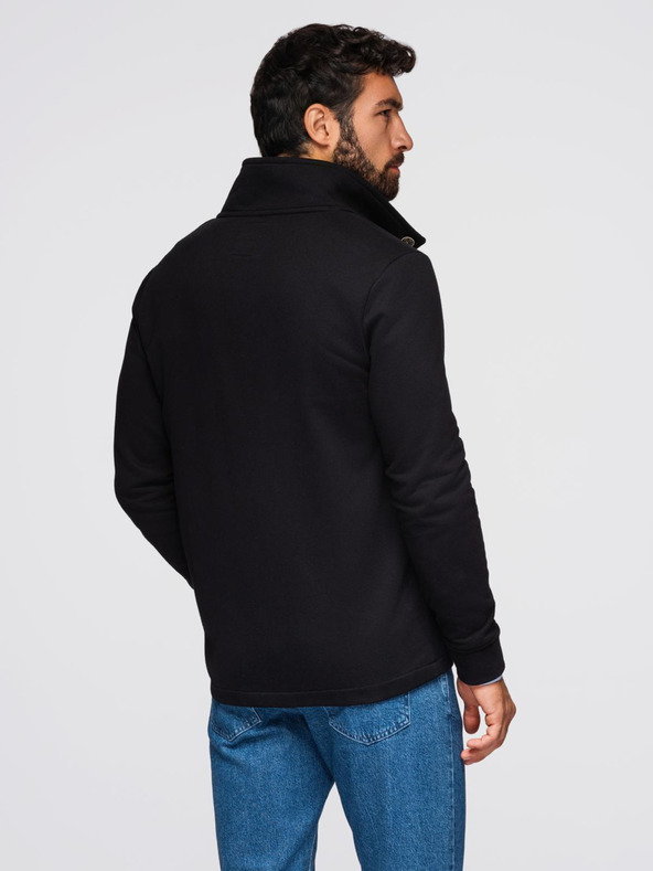 Ombre Clothing Férfi gombos pulóver állógalléros - fekete V6 OM-SSZP-0240 Ombre Clothing