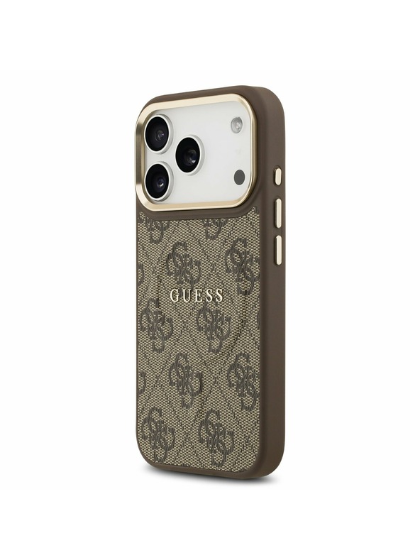 Guess Guess PU Leather 4G Gold Frame MagSafe Hátsó Tok iPhone 17 Pro-hoz Brown