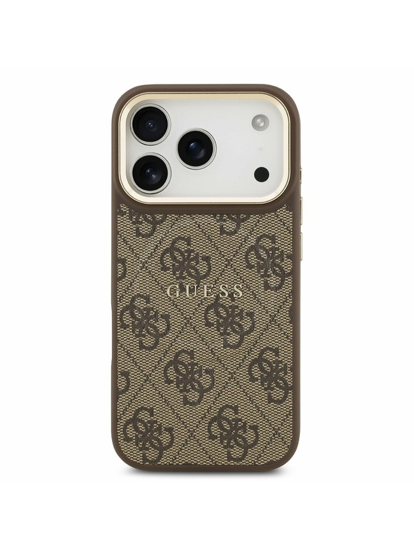 Guess Guess PU Leather 4G Gold Frame MagSafe Hátsó Tok iPhone 17 Pro-hoz Brown