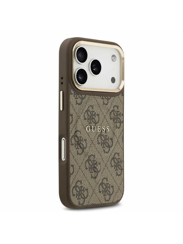 Guess Guess PU Leather 4G Gold Frame MagSafe Hátsó Tok iPhone 17 Pro-hoz Brown