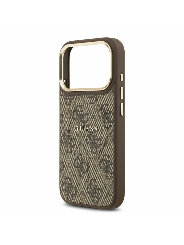 Guess Guess PU Leather 4G Gold Frame MagSafe Hátsó Tok iPhone 17 Pro-hoz Brown