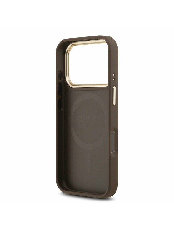 Guess Guess PU Leather 4G Gold Frame MagSafe Hátsó Tok iPhone 17 Pro-hoz Brown