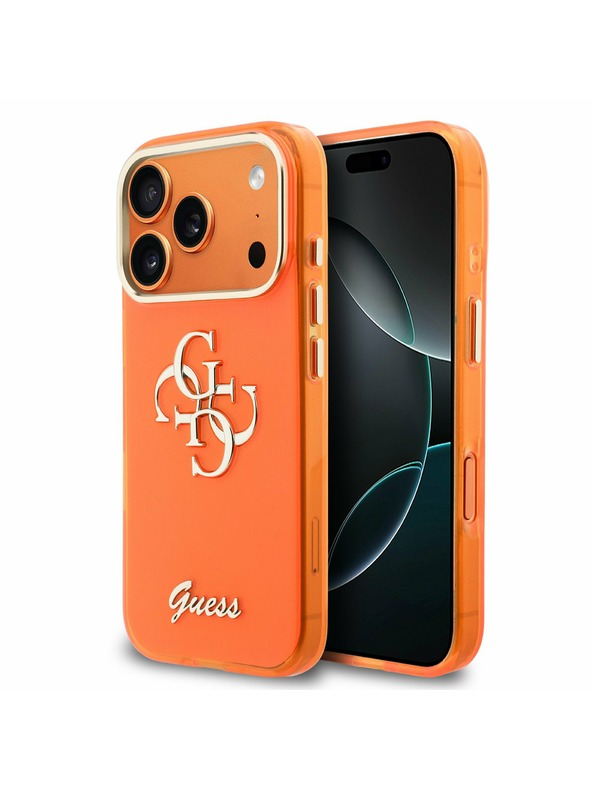 Guess Guess IML 4G Script Metal Logo Hátsó Tok iPhone 17 Pro-hoz Orange