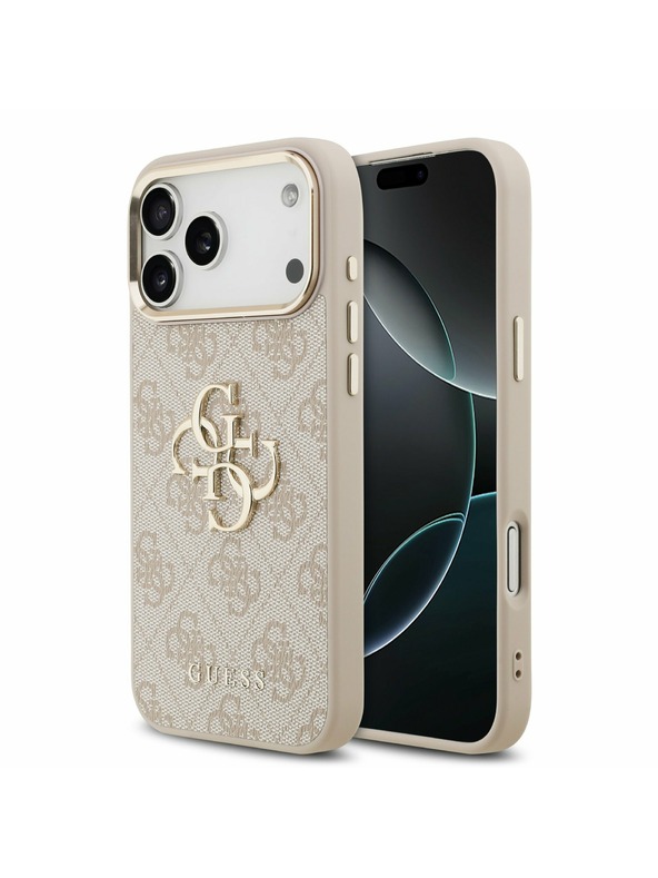 Guess Guess PU Leather 4G Metal Logo Gold Frame Hátsó Tok iPhone 17 Pro Max-hoz Pink