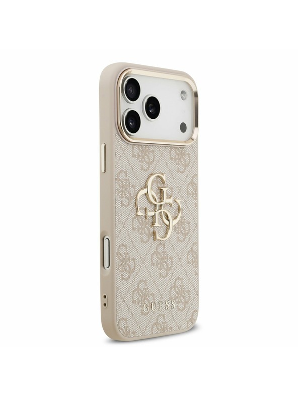 Guess Guess PU Leather 4G Metal Logo Gold Frame Hátsó Tok iPhone 17 Pro Max-hoz Pink