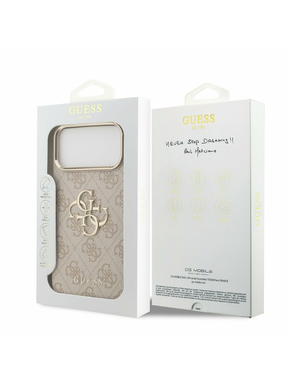 Guess Guess PU Leather 4G Metal Logo Gold Frame Hátsó Tok iPhone 17 Pro Max-hoz Pink