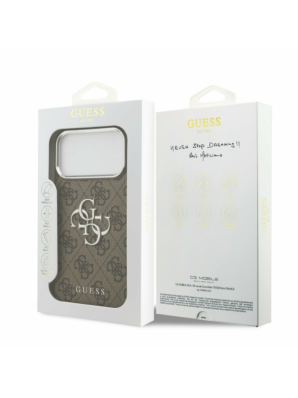 Guess Guess PU 4G Metal Logo Hátsó Tok iPhone 17 Pro Max-hoz Silver Brown