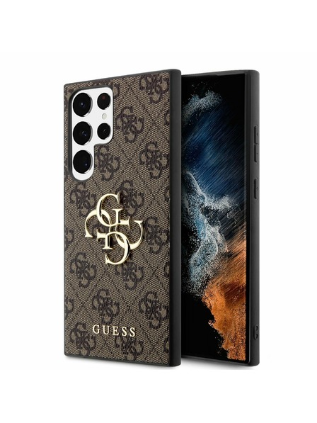Guess Guess PU 4G fém logós hátlap Samsung Galaxy S23 Ultra barna