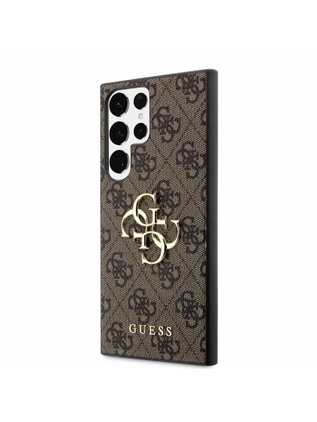 Guess Guess PU 4G fém logós hátlap Samsung Galaxy S23 Ultra barna