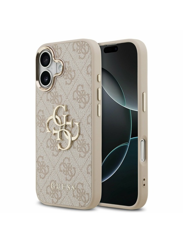 Guess Guess PU Leather 4G Metal Logo Gold Frame Hátlap iPhone 17-hez Pink